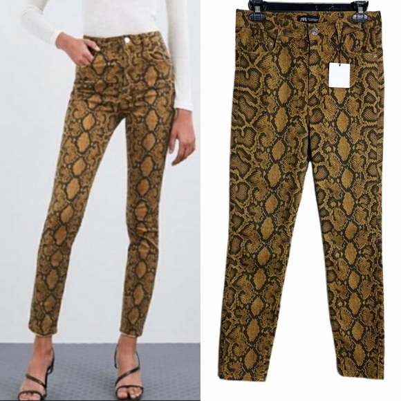 NEW ZARA Brown Snakeskin High Rise Ankle Jeans 29